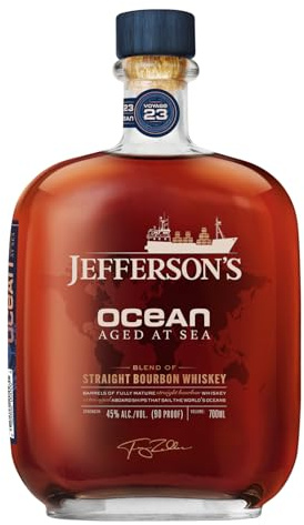 Jefferson's Ocean Aged at Sea Bourbon Whiskey, Karamell, Zimt und Meersalz, gereift auf hoher See, Pur oder in Cocktails genießbar, Vol. 45%, 0,7 l