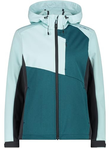 CMP - Damen Softshelljacke mit fester Kapuze Melange, Teal-Acqua, 52