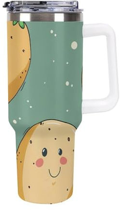 Carino Potato Tumbler 40oz isolato in acciaio inox doppia parete vuoto tazza da viaggio isolato grande capacità tazza auto con manico in paglia