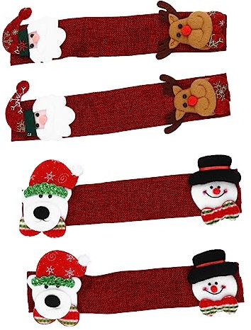 Angoily 4pcs Christmas Linen Refrigerator Handle Covers Set Kitchen Appliance Door Handle Gloves Protector for Fridge and Door Knobs Sturdy Kitchen Cases