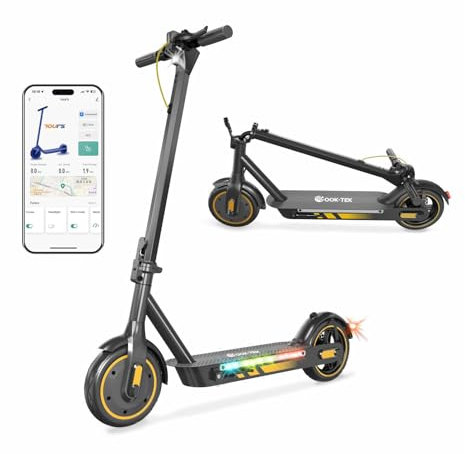 OOKTEK Patinete Electrico Adultos 10 Scooter Eléctrico Plegable, Motor de 500W, Batería 15Ah, Autonomía de hasta 45km, Carga máxima 120kg, Frenado Dual, 3 Modos De Elocidad, Amarillo