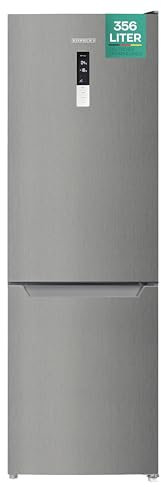Heinrich´s Kühlgefrierkombination mit 356L Mega Gesamtvolumen, 260L Kühlvolumen 96L Gefriervolumen, LED Beleuchtung, Türanschlag wechselbar, leise 37dB, Kühlschrank mit großen Tiefkühlboxen (inox)