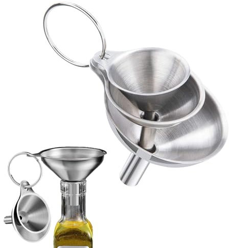 EHIOG 3 Pièces Entonnoir en Acier Inoxydable, Ensemble de Filtre en Entonnoir Inoxydable pour Le Transfert de Liquide, pour Le Transfert De Liquide Huile Poudre Confitures, ton argent