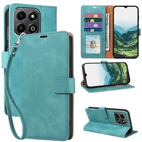 GOTOURED for Honor X6b Phone Case Wallet, RFID Blocking 4 Card Slots, Wrist Strap, Kickstand, Magnetic Closure, Shockproof Protective Soft Leather Flip Cover (Green)