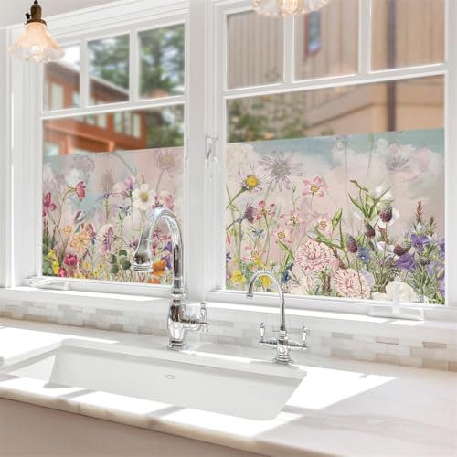 Milchglasfolie 38x120 cm Rosa Lila Floral Fensterfolie Badezimmer Sichtschutzfolie Fenster Büro Fensterfolie Blickdicht Wiederverwendbar Folie Fenster Sichtschutz Fenster Folie 1 Stück