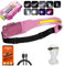 KHEALING Linterna frontal recargable, 400 lúmenes, 1200 mAh, haz ancho de 230°, foco ajustable, alcance de 100 m, impermeable IP65, 9 modos, sensor de movimiento, ligero (rosa)