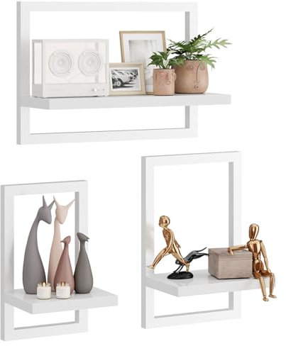 IBUYKE schwimmende Regalwand, Satz von 3-Wandregalen, hängende Regale für Wandlagerung, Ausstellungsregale, quadratisches Bücherregal für Büro, Schlafzimmer, Badezimmer, Küche,White TFS001W