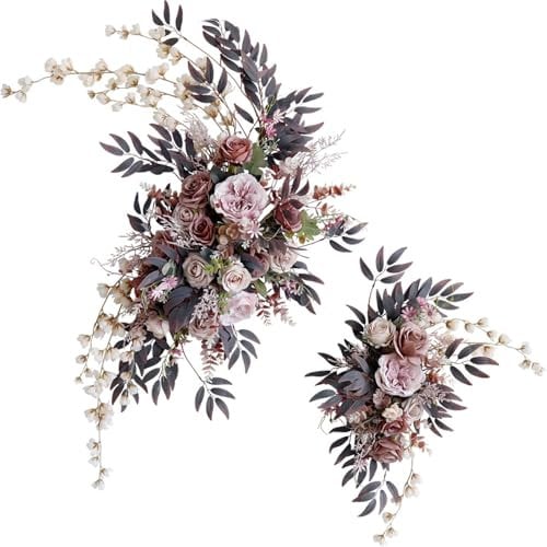 Fouriding Wedding Arch Flowers Swag(Pack of 2),Artificial Roses Swag Flowers for Wedding Ceremony Reception Backdrop Chair Welcome Signs Decoration (Mocha Pink)