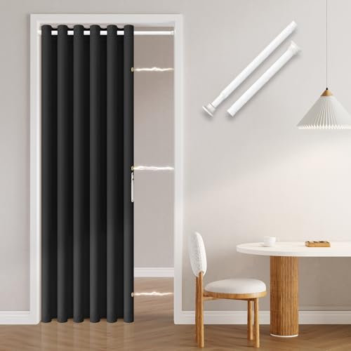 Jilron Türvorhang Ohne Bohren: Einfache Montage Mit Teleskopstange & Magnetischem Verschluss – Schutz Der Privatsphäre Im Raum (Schwarz-H201 x B130 cm)