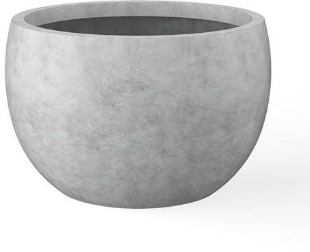 Kante 50,5 cm Durchmesser, runder Beton-Übertopf, für Innen- und Außenbereich, große Schale, Pflanztöpfe mit Ablaufloch und Gummistopfen für Garten, Terrasse, Balkon, Haus, Naturbeton