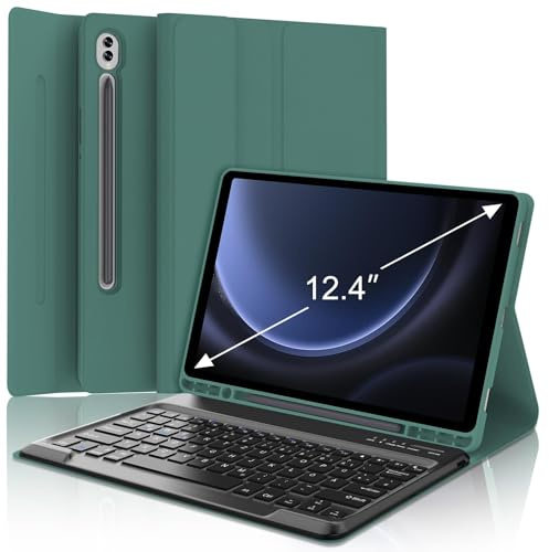Tastatur für Samsung Galaxy Tab S10+ 2024/S9 FE+/S9 Plus 12.4, Dunkelgrün | Hülle mit Tastatur für Samsung Tab S10 Plus Magnetische Abnehmbar Deutsches QWERTZ Layout
