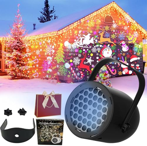 LED Christmas Projection Lamp-16 Patterns of Pure Holiday Magic, Waterproof Christmas Projector Lights, Outdoor Indoor Holiday Projection Lamp Decoration for Garden Lawn House Party (Black, Christmas)
