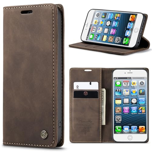 Wusbulk Handyhülle für iPhone 5/5S/SE 2016 Hülle, Kaffee | Premium PU Leder Klapphülle, Kartenfach Standfunktion Magnet Flip Wallet Case für iPhone 5/5S/SE 2016 Schutzhülle