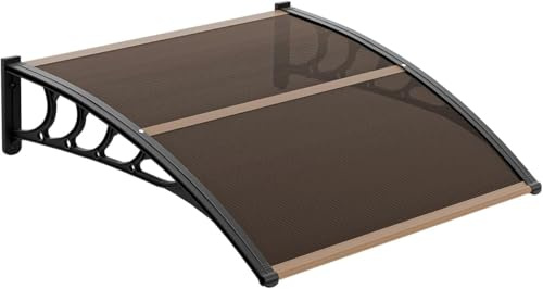 Marquise Extérieure Résistante 100x150cm en Polycarbonate, Support Central Aluminium, pour Porte, Baie Vitrée Et Terrasse, Marron