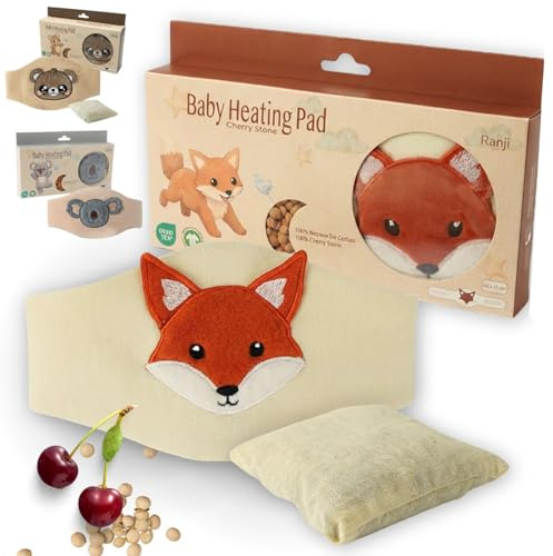 RANJI Baby Colic Relief Belt – Cherry Pit Heating Pad Microwave, Warm Compress for Newborn Tummy, Organic Cotton GOTS & Oeko-TEX Baby Heat Pad (Fox)