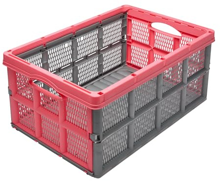 Garronda Klappbox Klappkiste Faltbox 1 Pack 51x34x22 cm GD-0188 Grau/Pink | HDPE, Stapelbar, als Aufbewahrungsbox für Transport, Lagerung und Ernte, vielseitig einsetzbar in Auto, Garten und Haushalt