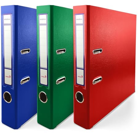 Netuno 3x Ringbuch DIN A4 schmal Blau Grün Rot 5cm Kunststoff PP | Ordnerset für Verträge und Rechnungen – stabile Aktenablage im Büro und Homeoffice, beschriftbar