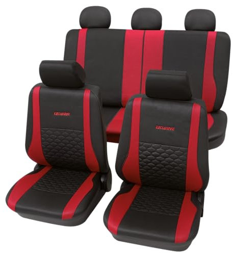 PETEX Auto Sitzbezüge Universal Komplett Set 17-teilig - Exclusive rot, Eco Class mit SAB 1 Vario Plus