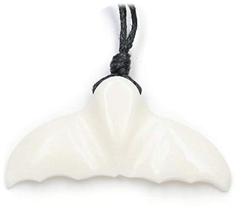 Drachensilber Walfluke Kette Schmuck aus Knochen geschnitzt mit schwarzem Textilband, 2cm lang, 4cm breit Fairtrade Handwerk