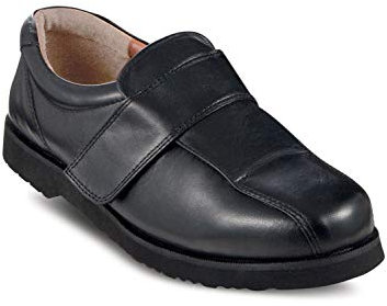 Chums Men's Leather Wide Fitting Shoes Wide Opening for Easy Access Touch Fastening for Comfortable Fit Black 12 UK