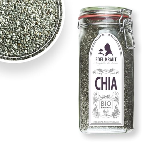 Chia Samen BIO 800g im Premium Drahtbügelglas | EDEL KRAUT - 100% reine Chiasamen Bio frei von jeglichen Zusatzstoffen und Gentechnik - Natur pur - chia seeds - Chia-Samen als Premium Superfood