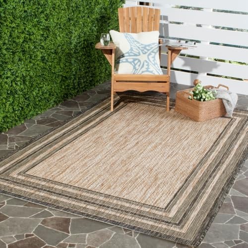 SAFAVIEH Courtyard Collection 6'7 x 9'6 Natural / Black CY8475 Indoor/ Outdoor Waterproof Easy-Cleaning Patio Backyard Mudroom Area-Rug