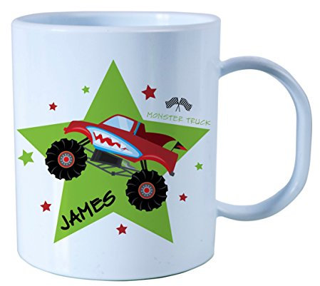 The Supreme Gift Company Personalised Plastic Unbreakable Kids Cup, Toddler Cup Monster Truck Theme