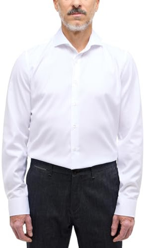 eterna Langarm Hemd Slim FIT Twill unifarben W38 Langarm Weiß