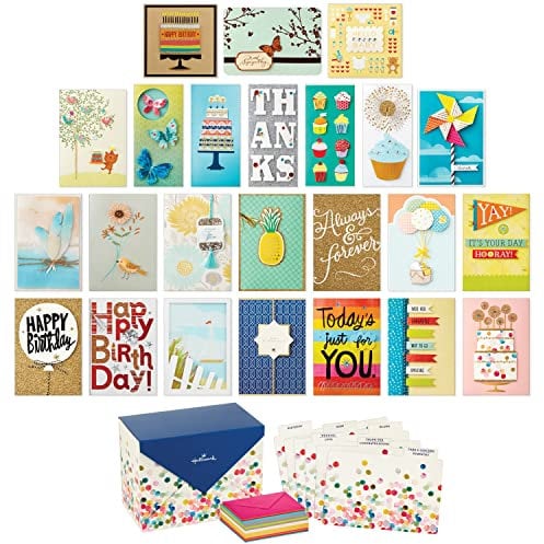Hallmark All Occasion Handgefertigtes Set mit verschiedenen Grußkarten mit Kartenorganizer (24 Stück) – Geburtstag, Baby, Hochzeit, Trauer, Denken an dich, Dankeschön, blanko
