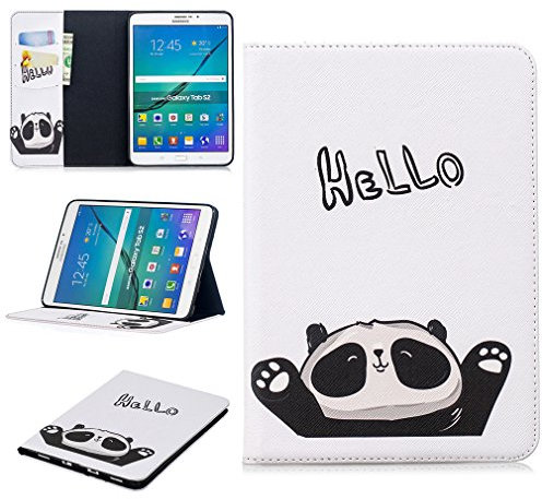 LMFULM® Tablet Étui pour Samsung Galaxy Tab S2 8,0 Pouces (SM-T710 T715 T713 T719) PU Cuir Couverture Magnétique Housse Panda Say Hello Motif Stent Fonction Flip Cuir pour Galaxy Tab S2 8,0