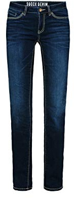 SOCCX Damen Jeans RO:My Regular Fit | Bequeme Stretch Denim mit geradem Bein, mittlerer Bundhöhe & formstabilem Alltag, Büro & City-Looks | Dark Blue, 33 32