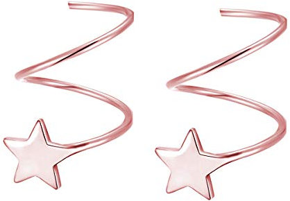 SLUYNZ 925 Sterling Silber Mode Ohrringe Stern Ohrringe für Frauen Damen Piercing Wickelohrringe… (B-Rose Gold Plated)
