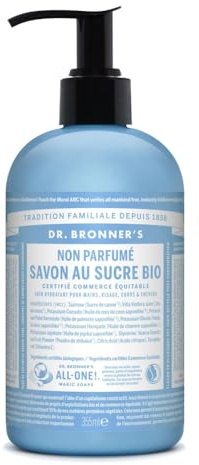 Savon Liquide Au Sucre Bio Non parfumé flacon-pompe Dr Bronner's 355 ml