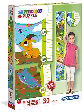 Clementoni 20329 Measure Me Süße Tiere – Puzzle 30 Teile ab 3 Jahren, großes Kinderpuzzle zum Zusammenkleben (inkl. Kleber & Spatel), als Messlatte zum Aufhängen, Denkspiel für Kinder