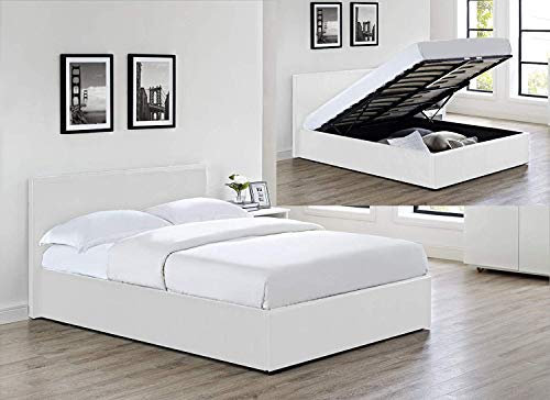MODERNIQUE Bilancio Ottoman Storage White Faux_Leather King Sized (5FT) Bounce Sprung Slats Base, Gas Lift up End Up Fabric Covered Floor Massive Storage Bed White, King (5FT)