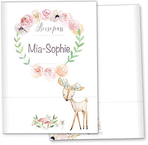 Olgs Reisepasshülle Cute Boho REH, Ausweishülle Schutzhülle für Dokumente & Reisepass personalisierbar mit Namen