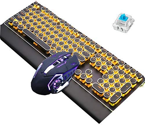 Clavier Gamer Clavier Gamer Filaire avec Repose-Poignets Détachable 108 Clés Clavier Mécanique Et Souris Combo for Windows, iOS, Android, Ordinateur Portable PC De Bureau Clavier