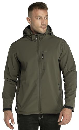 33,000ft Softshelljacke für Herren Wasserdicht Winterjacke Winddicht Warme Fleece Gefüttert Windbreaker Funktionsjacke Outdoorjacke für Wandern Fahrrad Camping Olivgrün 2XL