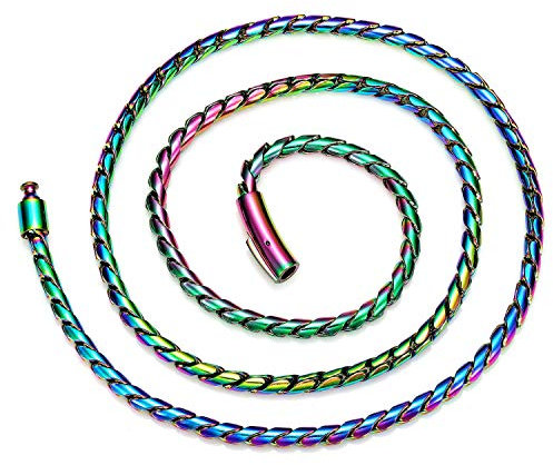 ROWIN&CO Farbekette aus Edelstahl • Herren Damen Regenbogen Halskette • Hip Hop Schmuck Miami Kubanische Kette 45-88 cm | 5 mm • Persönlichkeit Gliederkette Panzerkette. (55)