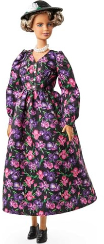 Barbie GTJ79 - Inspiring Women Eleanor Roosevelt Puppe (ca. 30 cm groß) mit geblümten Kleid, Puppenständer und Echtheitszertifikat, Geschenk für Kinder und Sammler