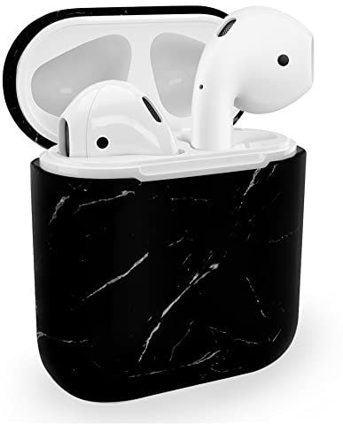 MyGadget Hülle [ Marmor Muster ] für Apple Airpods 1 | 2 - Qi kompatibel - Case Schutzhülle - robuster & stoßfester Bumper - Muster Schwarz