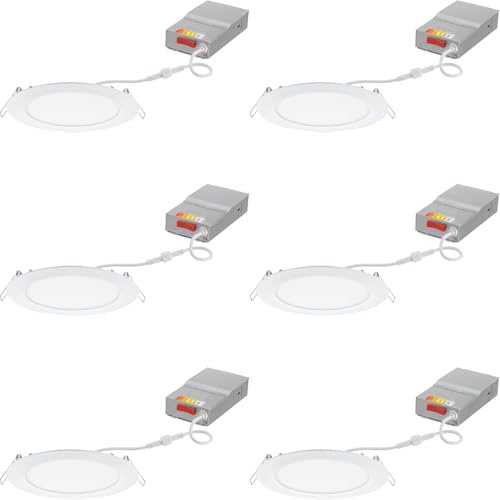 Juno 6 LED Recessed Lights, 5-in-1 CCT, Ultra-Thin Flat Trim, White, 6-Pk