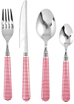 H&H Servizio 24 Posate, Acciaio Inox, Manico Rigato Rosso