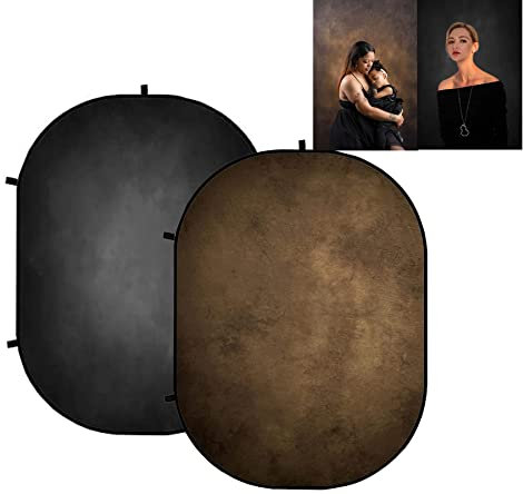 Kate 5x6.5ft/1.5x2m Collapsible Backdrop Pop-Up Backdrop Self Type Backdrops Audition Backdrops for Photography,Headshot,Video,Live Broadcast with Carry Bag (Brown/Black)