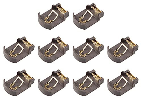HALJIA 10 Pezzi 3V CR2032 CR2025 Portabatteria SMD Placcato Oro Portabatteria a Bottone Generico Adattatore per Batteria Porta Clip Portacontenitore Cassa Nero