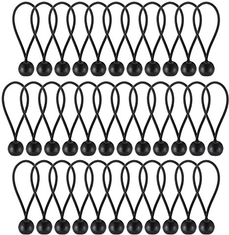 Hejo 35 Stück 10 cm Schwarze Spanngummis mit Kugel, Langlebige Tragbare Planenspanner mit Kugel, Polypropylen- und Latexgeflecht Spanngummi mit Kugel für Planen, Pavillons, Zelte, Camping