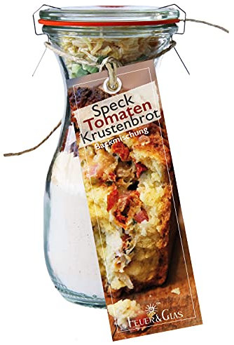 Backmischung im Weckglas für Speck Tomaten Krustenbrot Mini ( 250ml ) - Zutaten im Weckglas für die einfache Zubereitung – Gourmet Back-Mischung von Feuer & Glas
