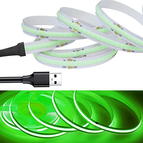 RYE 5 m DC 12 V COB LED grüne Lichtleiste, 320 LEDs/m, 0,5 ~ 5 m Seil/Band Licht DIY als TV-Hintergrundbeleuchtung, Küche unter Theken/Schrank/Schrank/Treppenstufenlicht, Netzteil nicht enthalten.