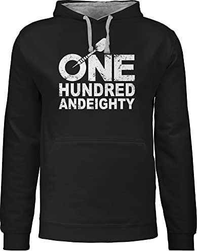 Pullover Herren Frauen Hoodie Kontrast zweifarbig - One Hundred and Eighty - weiß - XL - Schwarz/Grau meliert - Sport Dart Pulli Darts Hoodies Damen