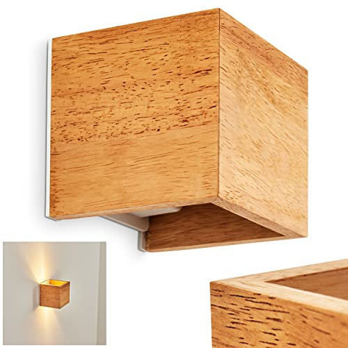 HOFSTEIN Wandleuchte Badajoz - Moderne Wandlampe aus Holz/Metall, Natur/Weiß, Verstellbarer Lichteffekt, Up & Down, 1-flammig, G9 Fassung, Wandlampe innen, Lampe Schlafzimmer, Wohnzimmer, Flur